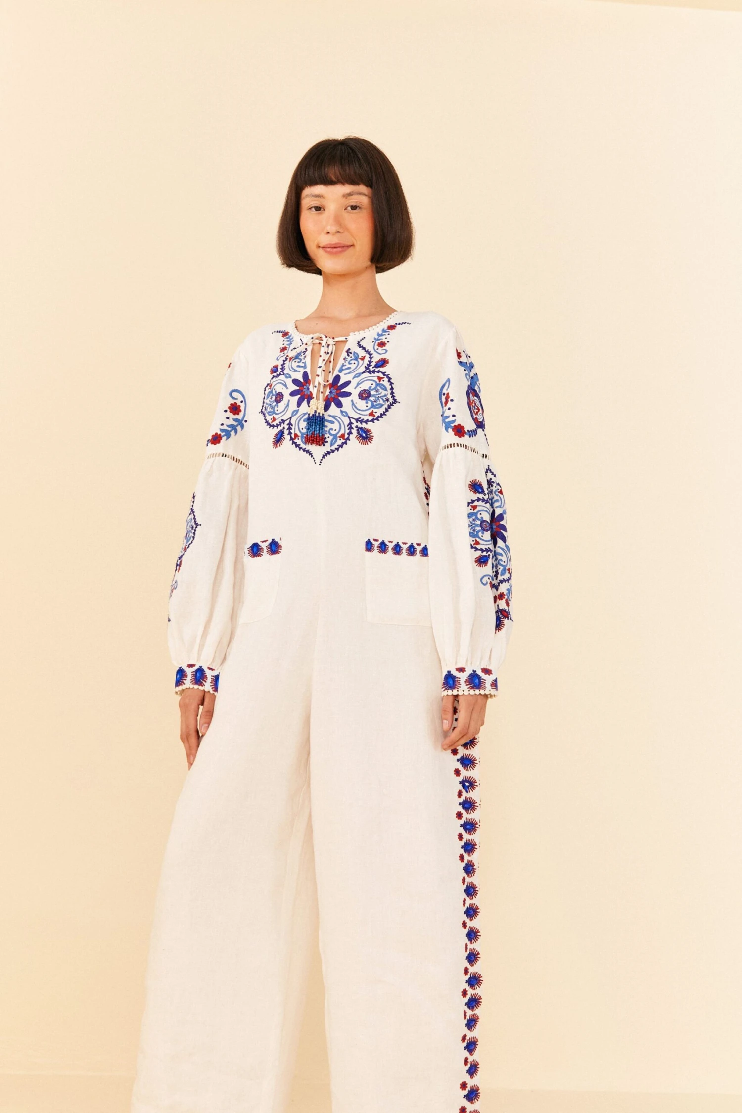 Farm Rio Off-White Navy Embroidered Jumpsuit 3 Farm Rio Off-White Navy Embroidered Jumpsuit