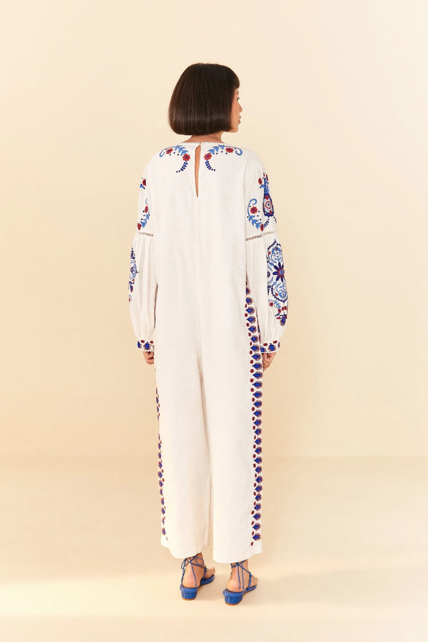 Farm Rio Off-White Navy Embroidered Jumpsuit 4 Farm Rio Off-White Navy Embroidered Jumpsuit - Image 2