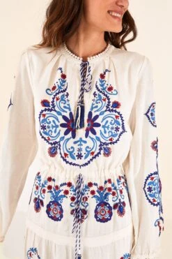 Farm Rio Off-White Navy Embroidered Midi Dress 10 Farm Rio Off-White Navy Embroidered Midi Dress -Farm Rio 298412 03