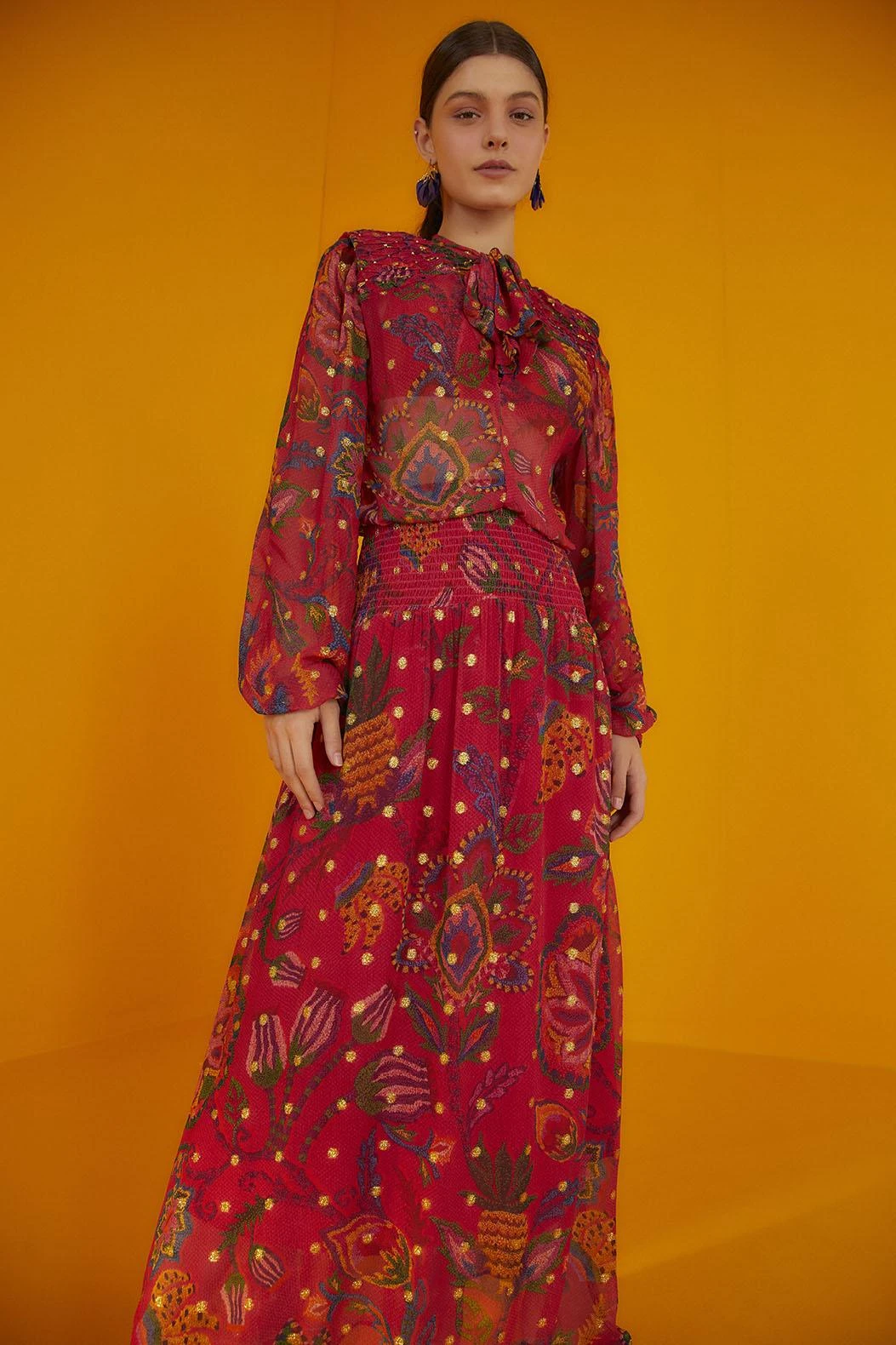 Farm Rio Red Sunset Tapestry Embroidered Maxi Dress 3 Farm Rio Red Sunset Tapestry Embroidered Maxi Dress