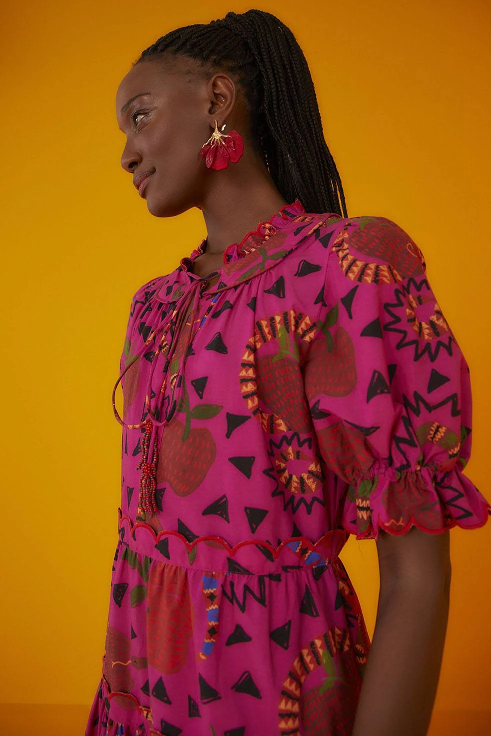 Farm Rio Pink Snake Fruit Organic Cotton Midi Dress 5 Farm Rio Pink Snake Fruit Organic Cotton Midi Dress - Image 3