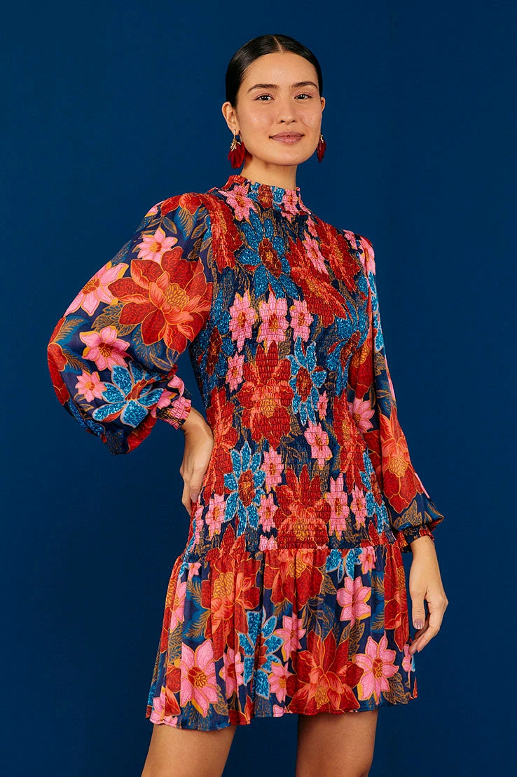 Farm Rio Navy Garden Smocked Mini Dress 3 Farm Rio Navy Garden Smocked Mini Dress