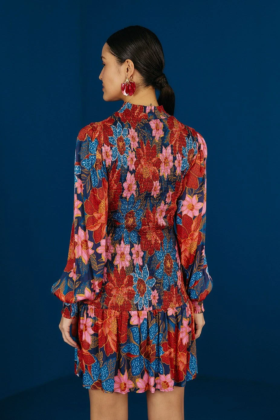 Farm Rio Navy Garden Smocked Mini Dress 4 Farm Rio Navy Garden Smocked Mini Dress - Image 2