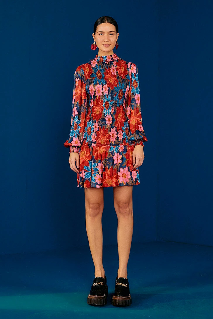 Farm Rio Navy Garden Smocked Mini Dress 5 Farm Rio Navy Garden Smocked Mini Dress - Image 3