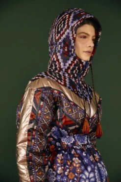 Farm Rio Navy Pineapple Flowers Recycled Polyester Reversible Puffer Jacket