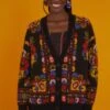 Farm Rio Black Flowers Tapestry Cardigan -Farm Rio 302204 01