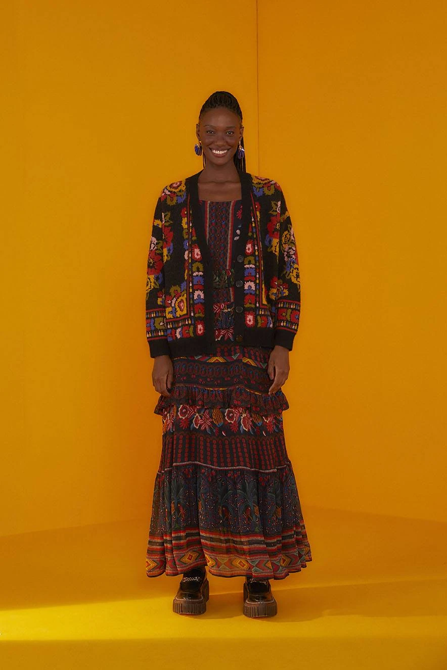 Farm Rio Black Flowers Tapestry Cardigan 5 Farm Rio Black Flowers Tapestry Cardigan - Image 3