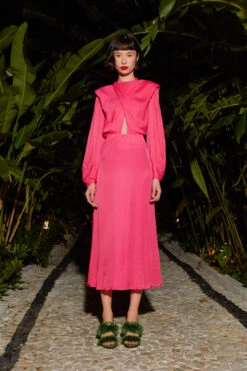 Farm Rio Pink Shoulder Pads Maxi Dress 9 Farm Rio Pink Shoulder Pads Maxi Dress -Farm Rio 303766 03