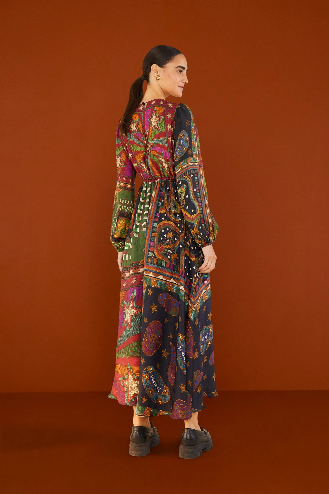 Farm Rio Shiny Mixed Scarves Cut Out Midi Dress 4 Farm Rio Shiny Mixed Scarves Cut Out Midi Dress - Image 2