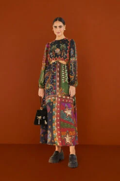 Farm Rio Shiny Mixed Scarves Cut Out Midi Dress 12 Farm Rio Shiny Mixed Scarves Cut Out Midi Dress -Farm Rio 303802 04 1