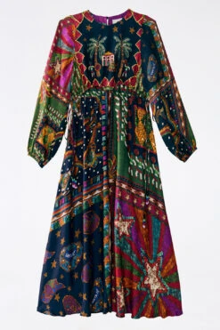 Farm Rio Shiny Mixed Scarves Cut Out Midi Dress 14 Farm Rio Shiny Mixed Scarves Cut Out Midi Dress -Farm Rio 303802 07