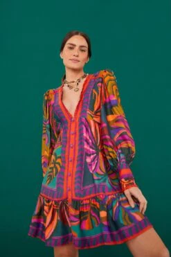 Farm Rio Graphic Foliage Lenzing™ Ecovero™ Viscose Mini Dress