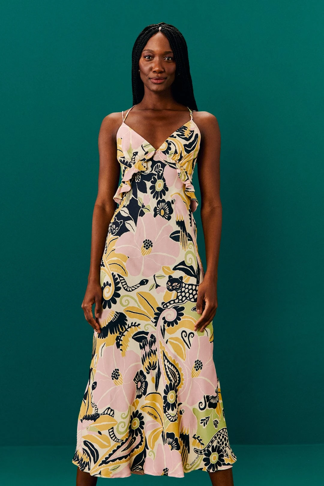 Farm Rio Sand Vintage Forest Lenzing™ Ecovero™ Viscose Midi Dress 3 Farm Rio Sand Vintage Forest Lenzing™ Ecovero™ Viscose Midi Dress