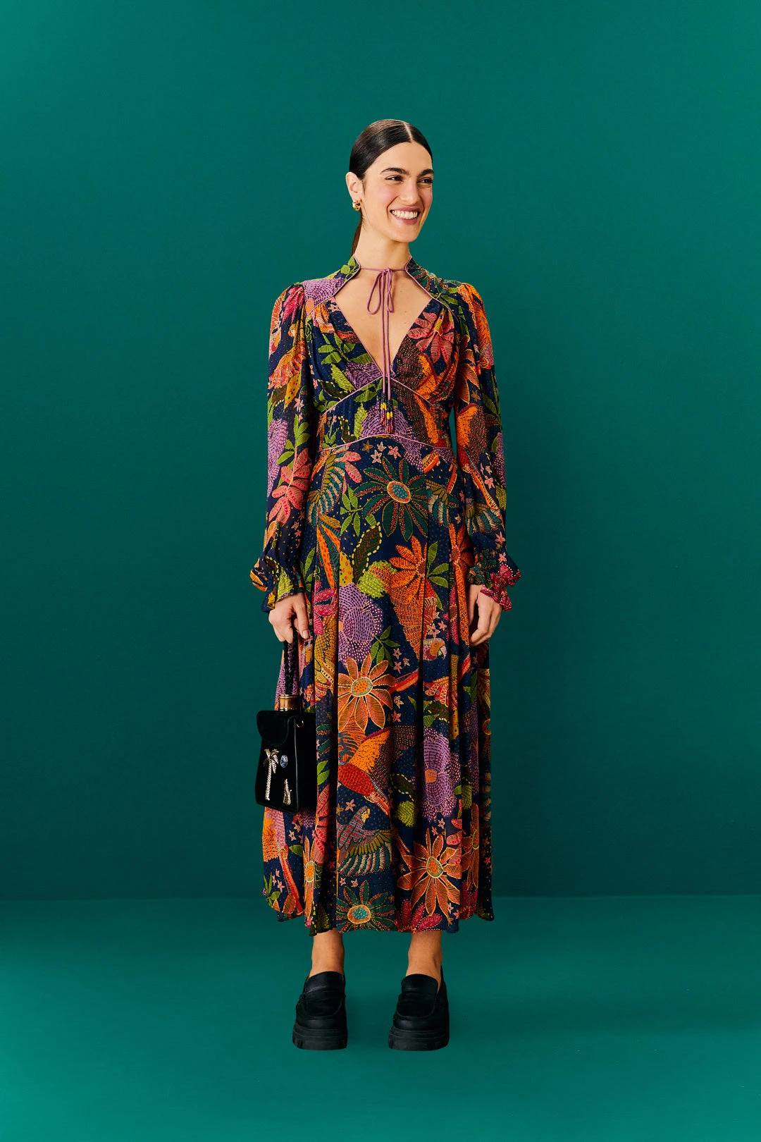 Farm Rio Navy Cool Macaw Midi Dress 4 Farm Rio Navy Cool Macaw Midi Dress - Image 2