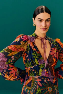 Farm Rio Navy Cool Macaw Midi Dress 10 Farm Rio Navy Cool Macaw Midi Dress -Farm Rio 303830 03