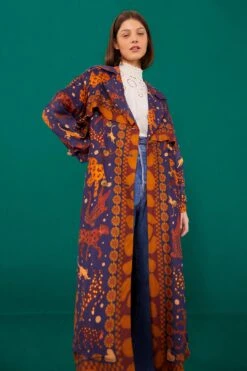 Farm Rio Navy Animal Sky Trench Coat