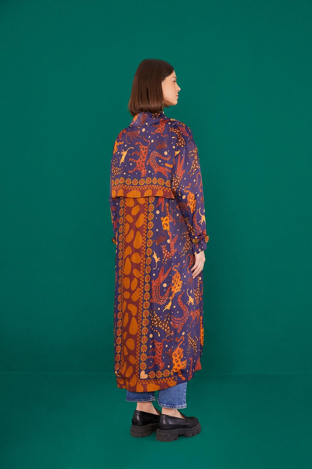 Farm Rio Navy Animal Sky Trench Coat 4 Farm Rio Navy Animal Sky Trench Coat - Image 2