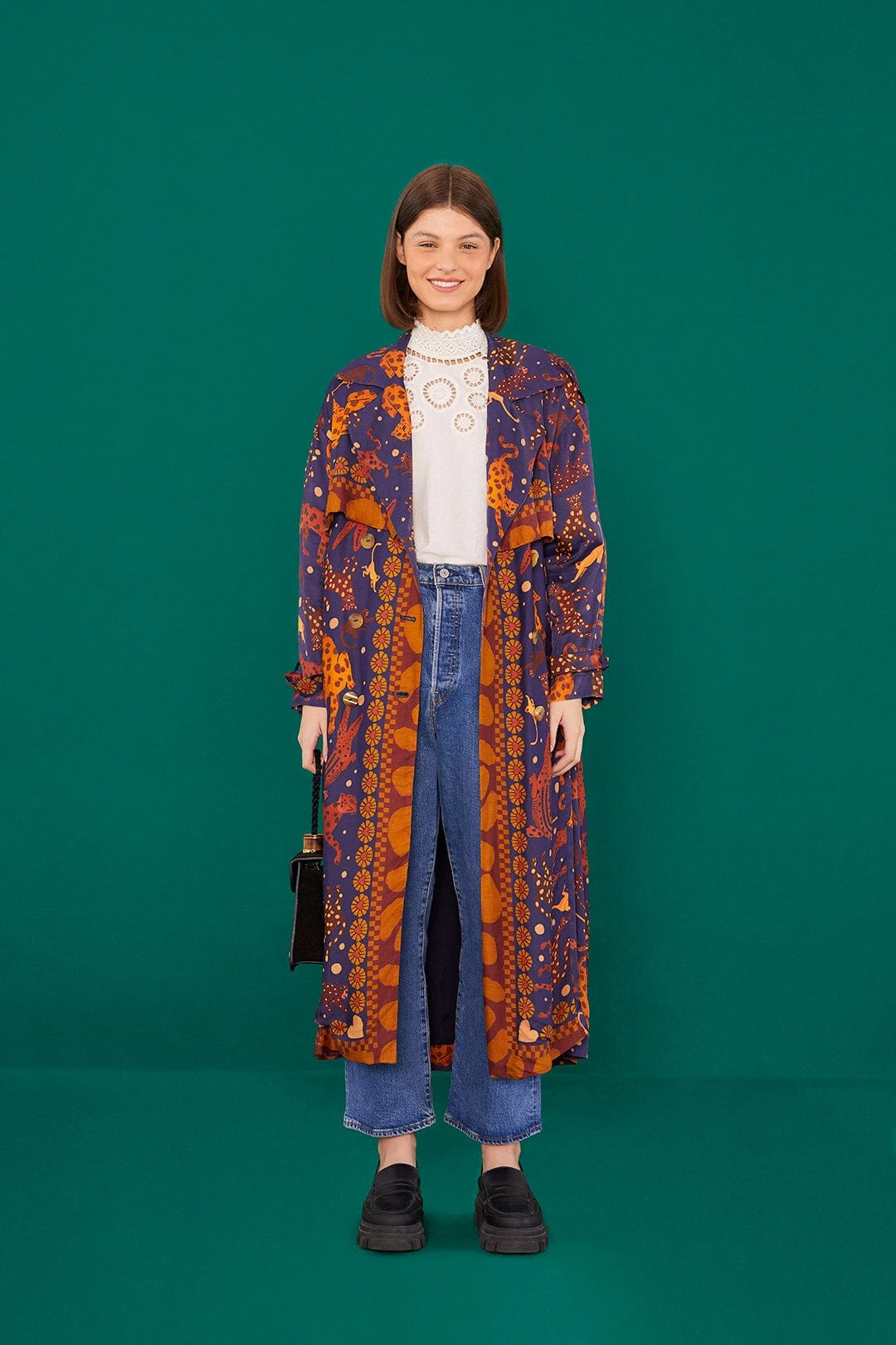 Farm Rio Navy Animal Sky Trench Coat 5 Farm Rio Navy Animal Sky Trench Coat - Image 3