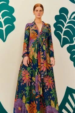 Farm Rio Navy Cool Macaw Maxi Dress