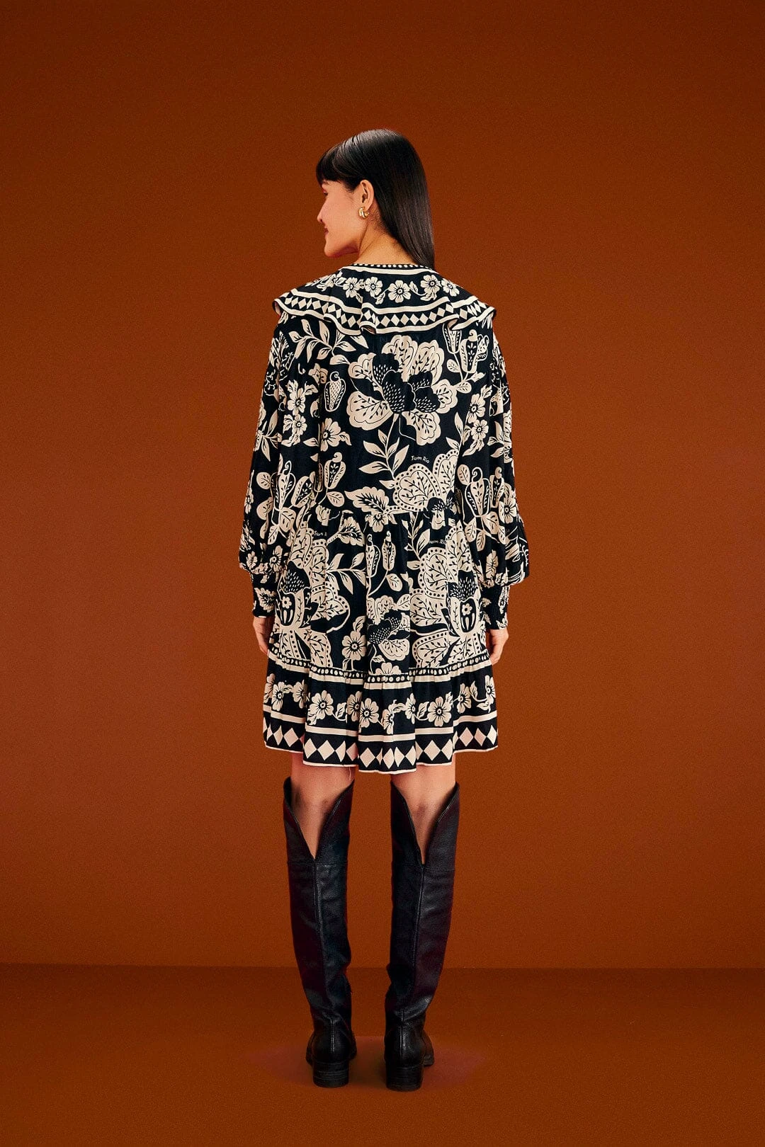 Farm Rio Black Graphic Floral Mini Dress 4 Farm Rio Black Graphic Floral Mini Dress - Image 2