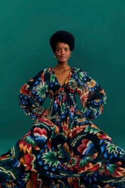 Farm Rio Black Chevron Forest Maxi Dress