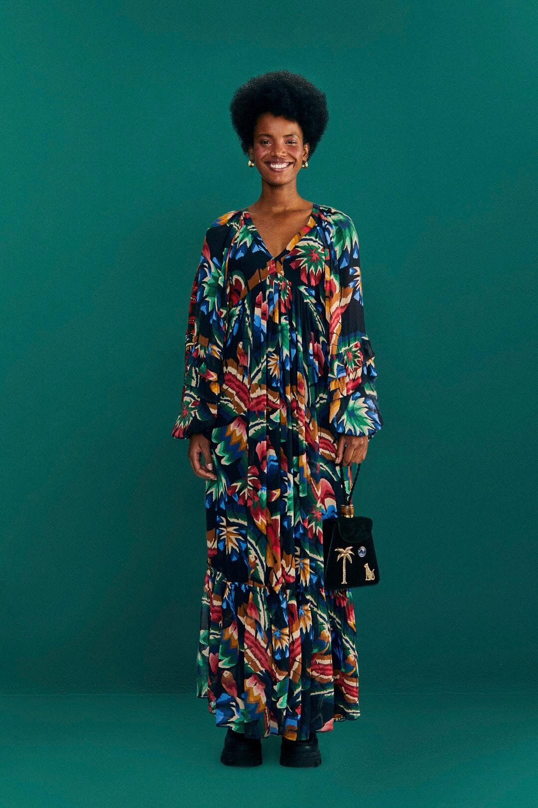 Farm Rio Black Chevron Forest Maxi Dress 4 Farm Rio Black Chevron Forest Maxi Dress - Image 2