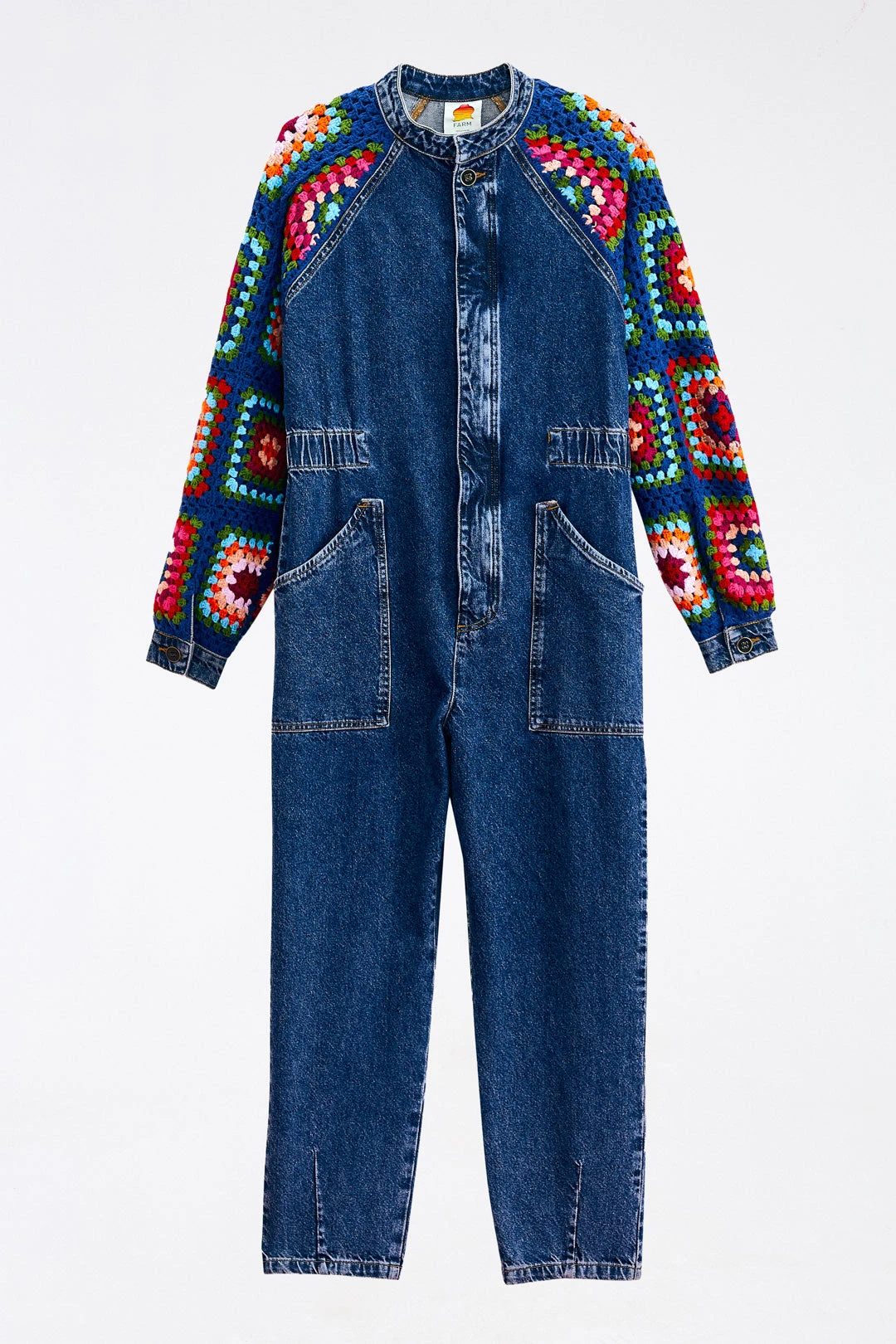 Farm Rio Crochet Squares Denim Jumpsuit 6 Farm Rio Crochet Squares Denim Jumpsuit - Image 4