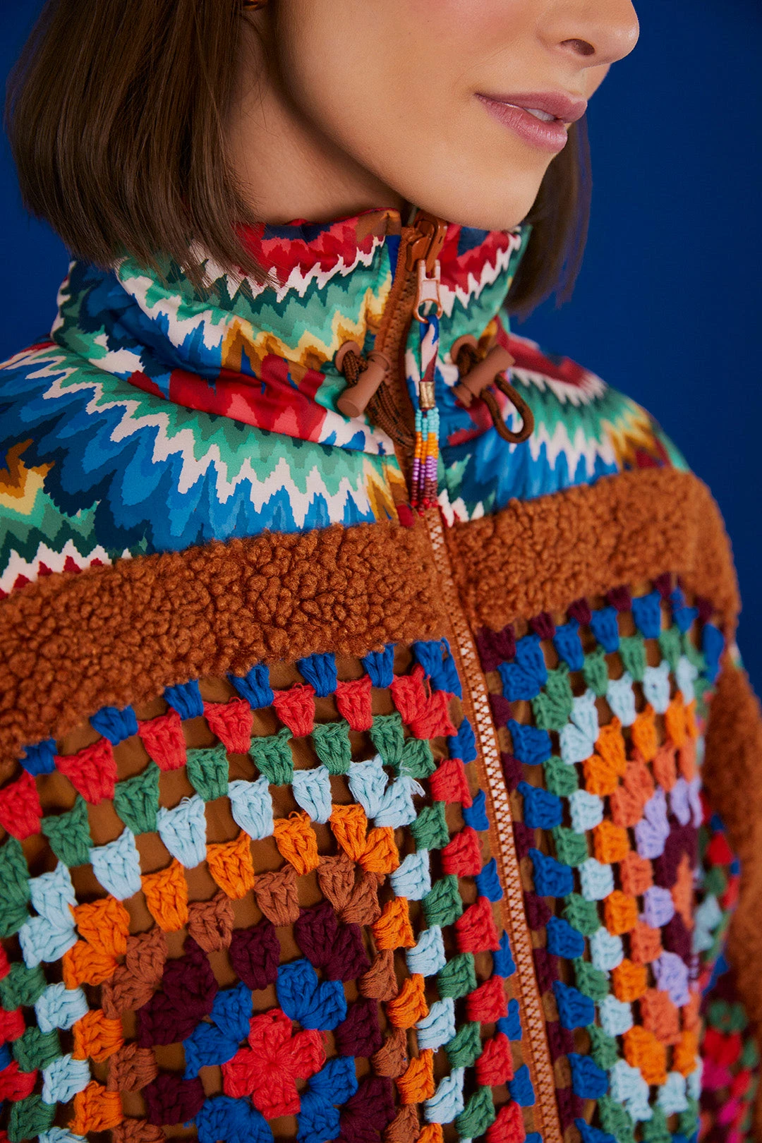 Farm Rio Crochet Colorful Forest Reversible Puffer Jacket 7 Farm Rio Crochet Colorful Forest Reversible Puffer Jacket - Image 5