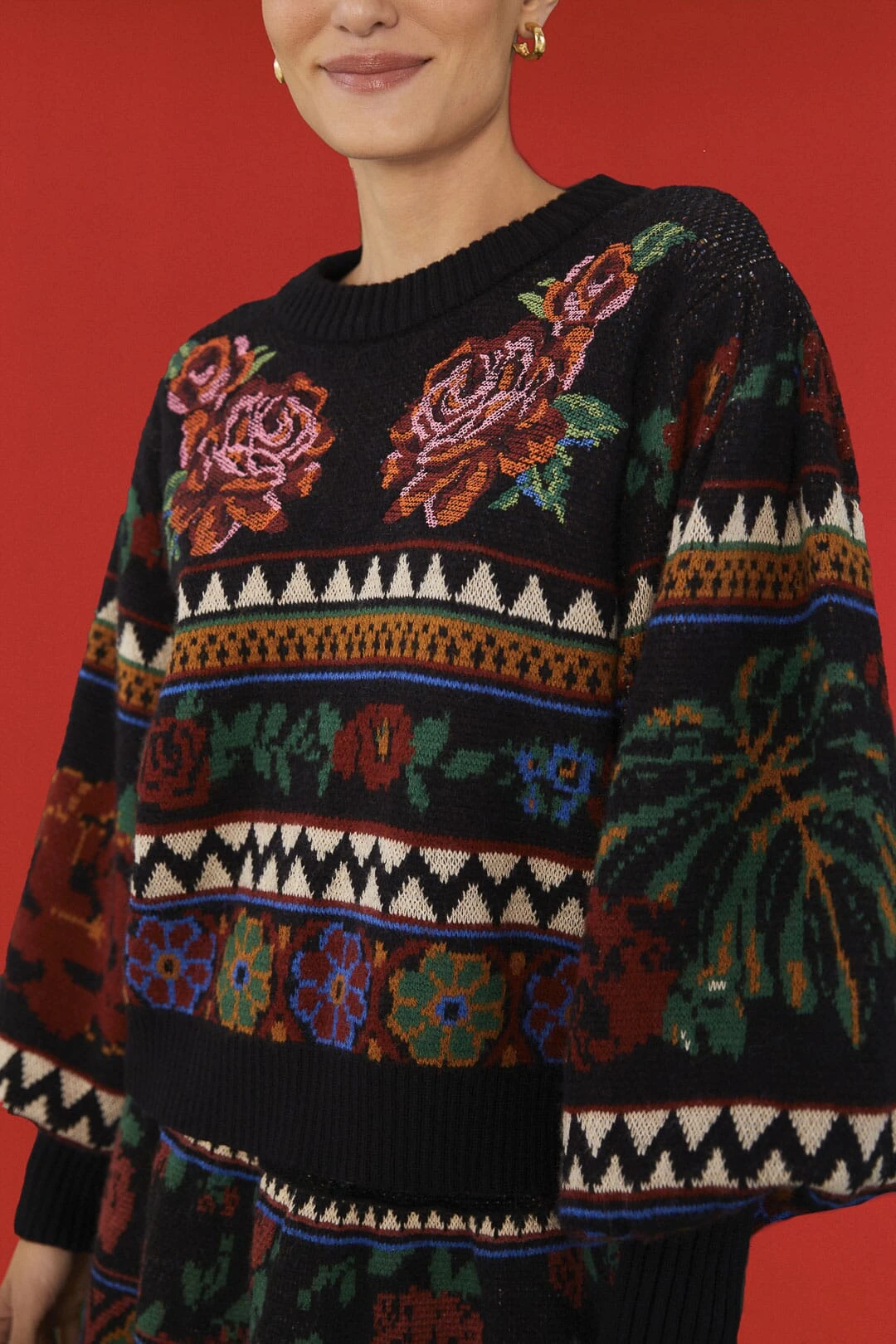 Farm Rio Black Flower Tapestry Embroidered Sweater 6 Farm Rio Black Flower Tapestry Embroidered Sweater - Image 4
