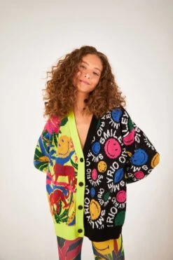 Farm Rio Mixed Prints Smiley® Cardigan