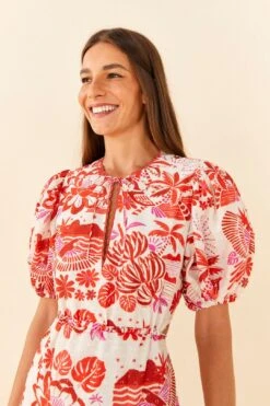 Farm Rio Off-White Rio Tiles Puff Sleeve Mini Dress -Farm Rio 305274 03