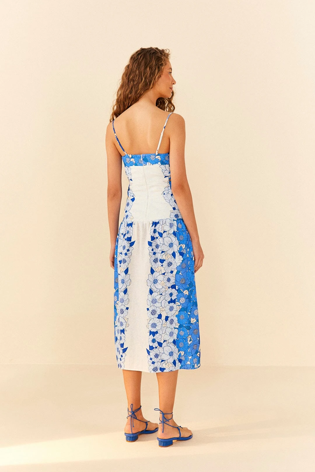 Farm Rio Blue Flower Stripes Midi Dress 5 Farm Rio Blue Flower Stripes Midi Dress - Image 3