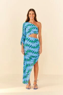 Farm Rio 24 Farm Rio Green Copacabana Asymmetrical Midi Dress