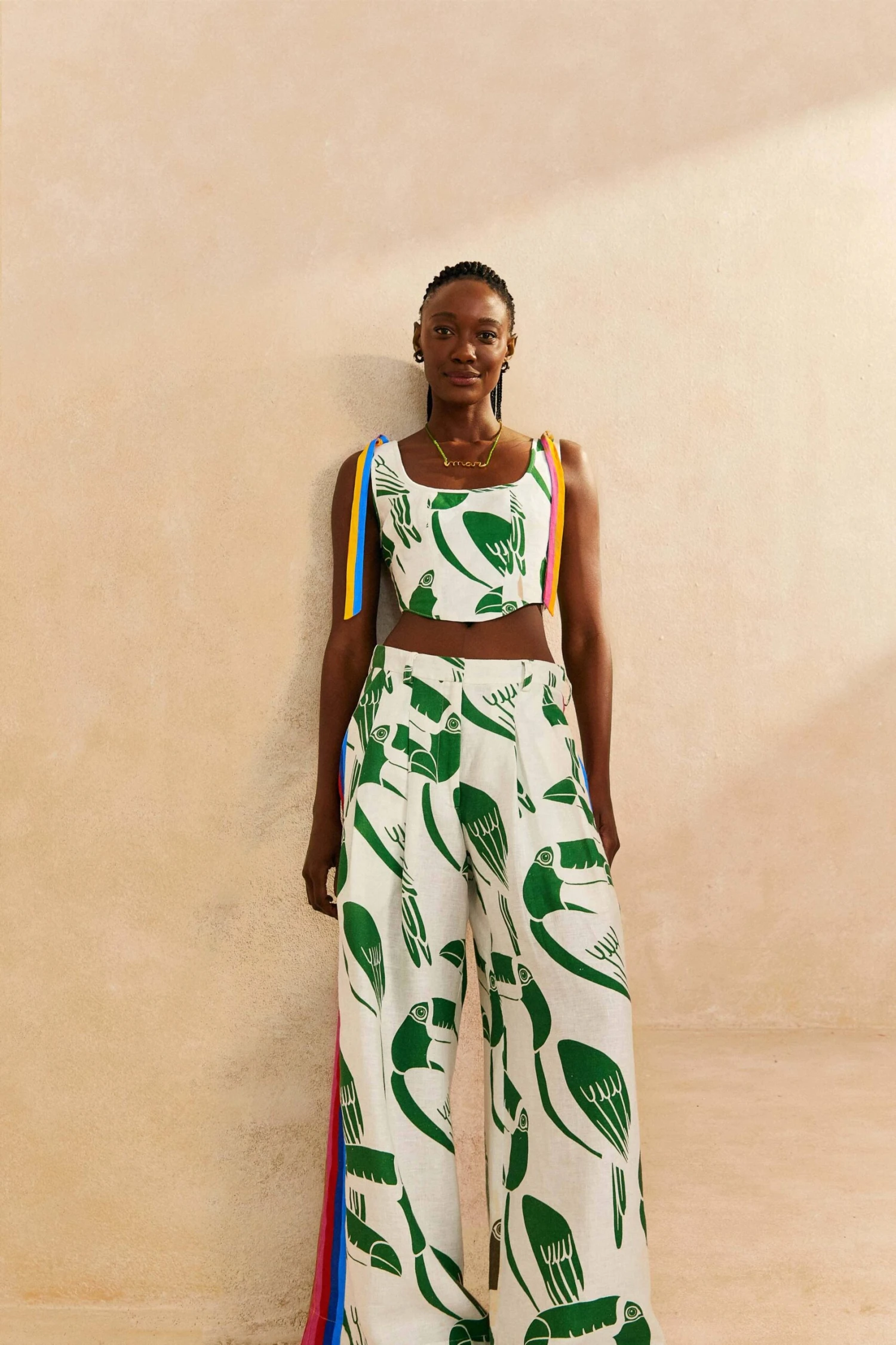 Farm Rio Off-White Rainbow Toucans Pants 4 Farm Rio Off-White Rainbow Toucans Pants - Image 2