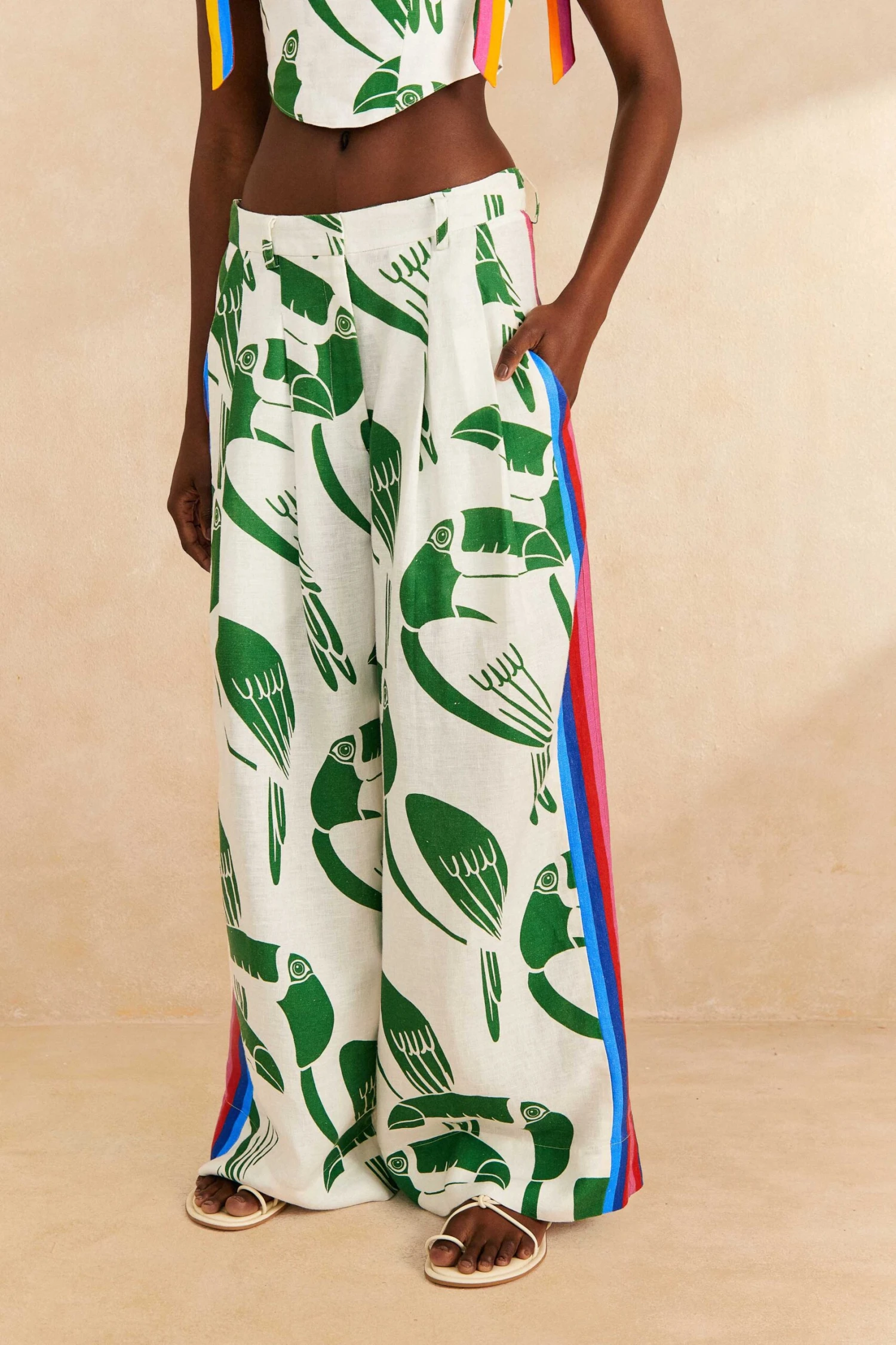 Farm Rio Off-White Rainbow Toucans Pants 5 Farm Rio Off-White Rainbow Toucans Pants - Image 3