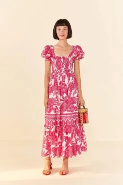 Farm Rio Pink Tropical Woodcut Maxi Dress -Farm Rio 306082 03