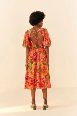 Farm Rio Orange Blooming Garden Midi Dress -Farm Rio 306092 04