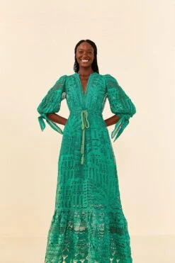 Farm Rio Green Morada Boa Guipure Dress -Farm Rio 306101 02