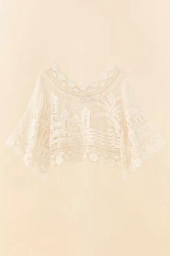 Farm Rio Off-White Morada Boa Guipire Blouse -Farm Rio 306104 05