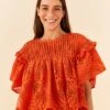 Farm Rio Orange Palm Tree Richelieu Blouse -Farm Rio 306123 01