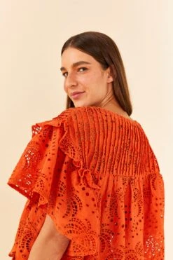 Farm Rio Orange Palm Tree Richelieu Blouse 10 Farm Rio Orange Palm Tree Richelieu Blouse -Farm Rio 306123 03