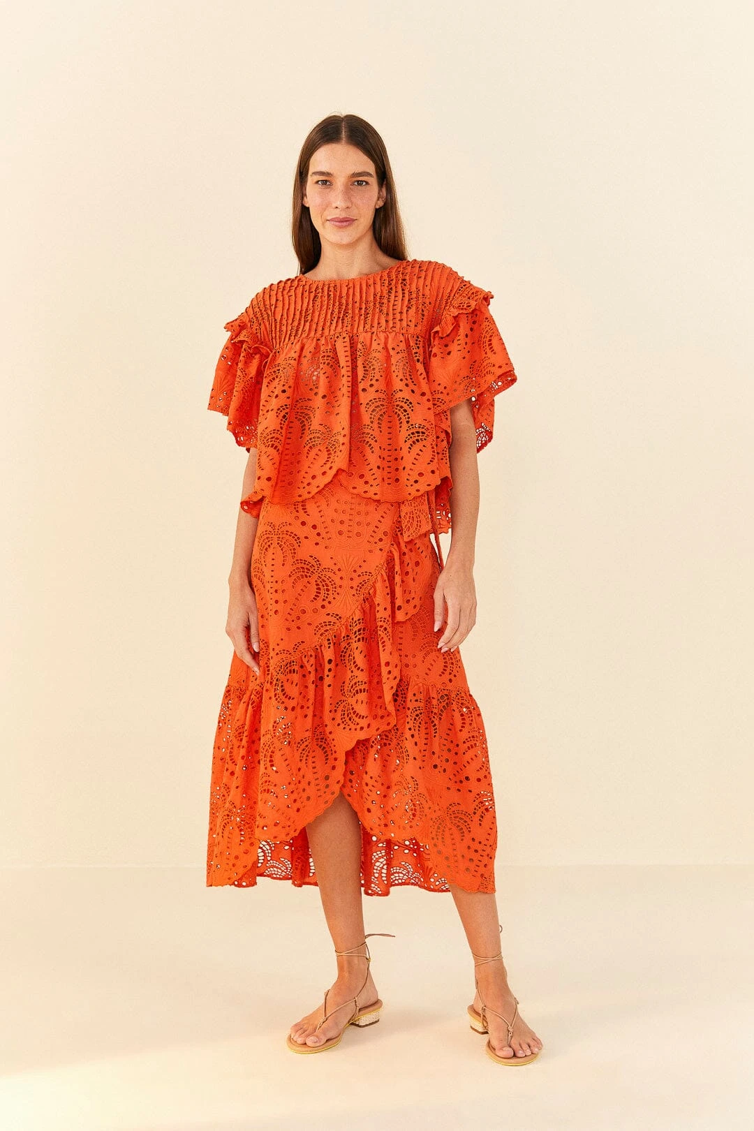 Farm Rio Orange Palm Tree Richelieu Midi Skirt 3 Farm Rio Orange Palm Tree Richelieu Midi Skirt