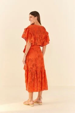 Farm Rio Orange Palm Tree Richelieu Midi Skirt 9 Farm Rio Orange Palm Tree Richelieu Midi Skirt -Farm Rio 306124 03