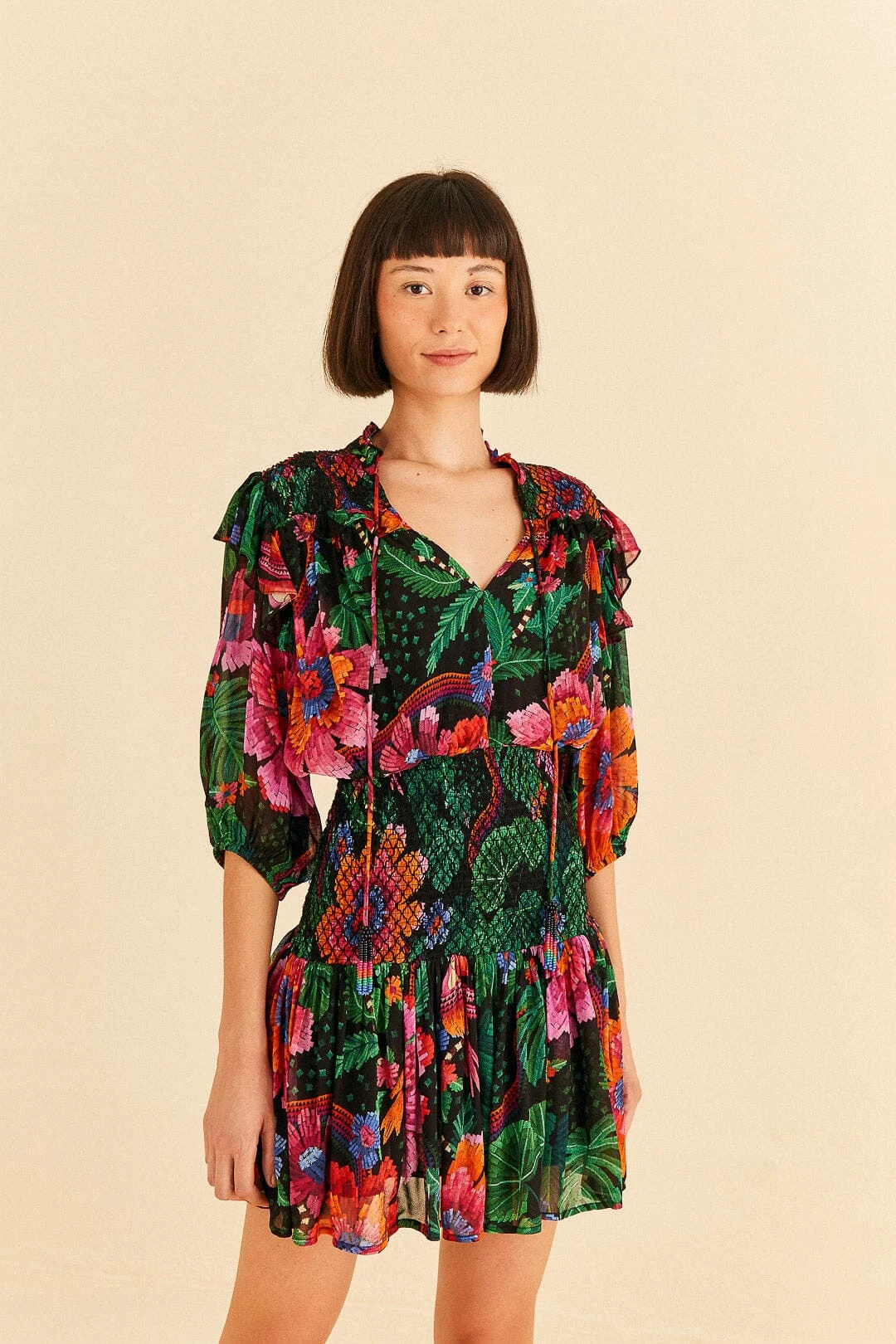 Farm Rio Black Blooming Garden Mini Dress 3 Farm Rio Black Blooming Garden Mini Dress