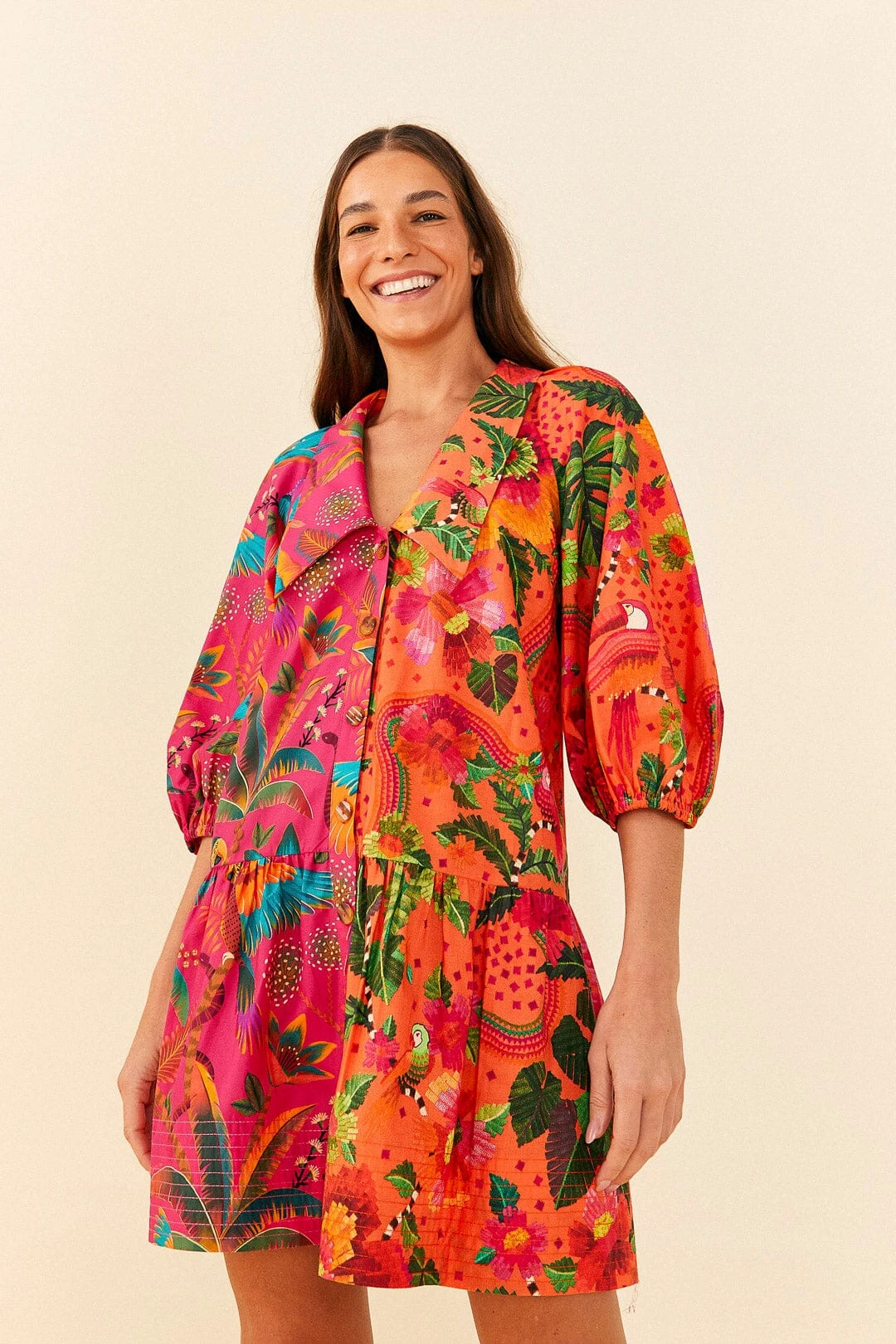 Farm Rio Mixed Warm Prints Organic Cotton Mini Dress 4 Farm Rio Mixed Warm Prints Organic Cotton Mini Dress - Image 2