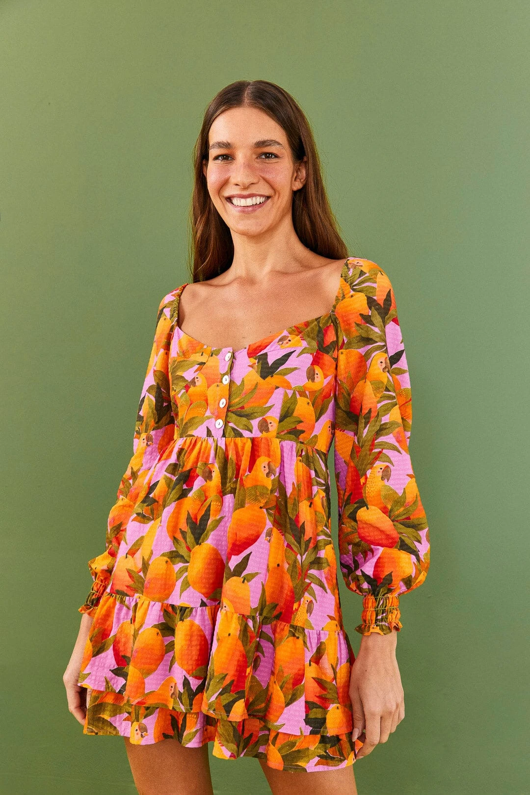 Farm Rio Lilac Mango Macaws Mini Dress 3 Farm Rio Lilac Mango Macaws Mini Dress