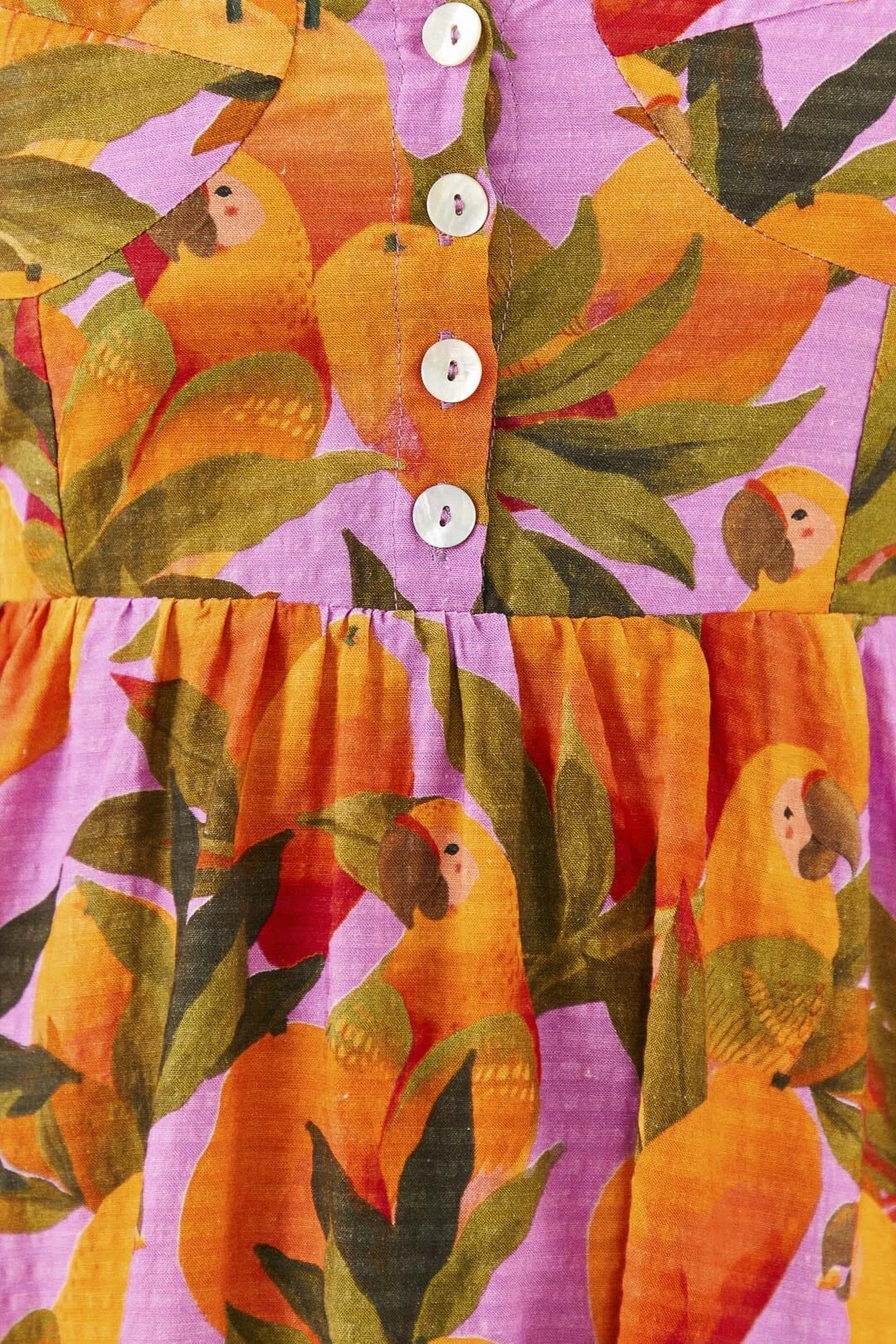 Farm Rio Lilac Mango Macaws Mini Dress 6 Farm Rio Lilac Mango Macaws Mini Dress - Image 4