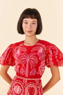Farm Rio Red Summer Sunrise Midi Dress 10 Farm Rio Red Summer Sunrise Midi Dress -Farm Rio 306178 02