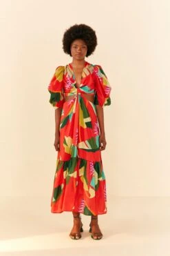 Farm Rio Red Heliconia Midi Dress -Farm Rio 306185 04