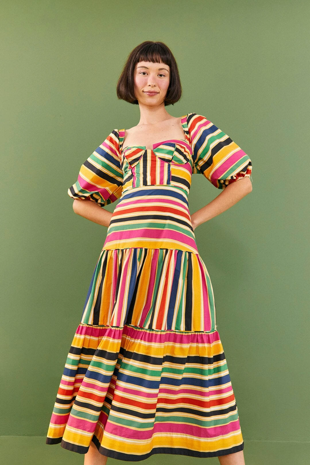 Farm Rio Rainbow Stripes Midi Dress 4 Farm Rio Rainbow Stripes Midi Dress - Image 2